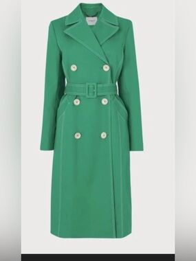 NWT LK Bennett Vibrant Green Double-Breasted Trench Coat- Kaylee
